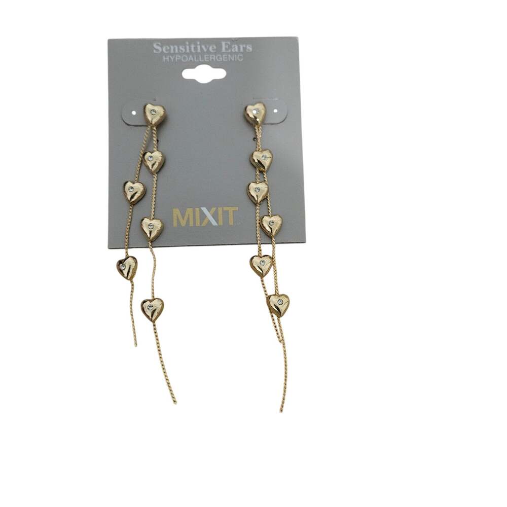 MIXIT Gold Tone Heart Rhinestone Chain Dangle Earrings Hypoallergenic